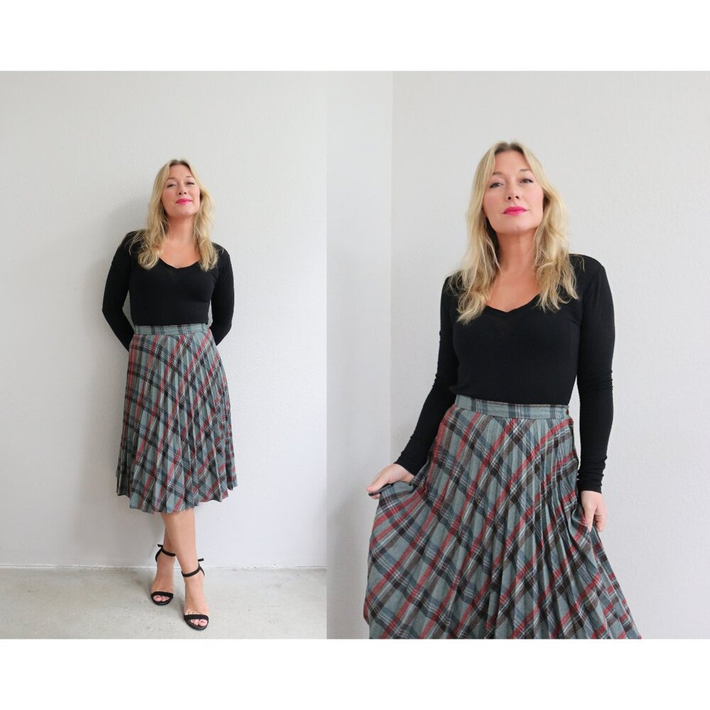 1970's Vintage Parsons Place Plaid & Pleat Skirt ~ Women's Small to Medium SM MD
